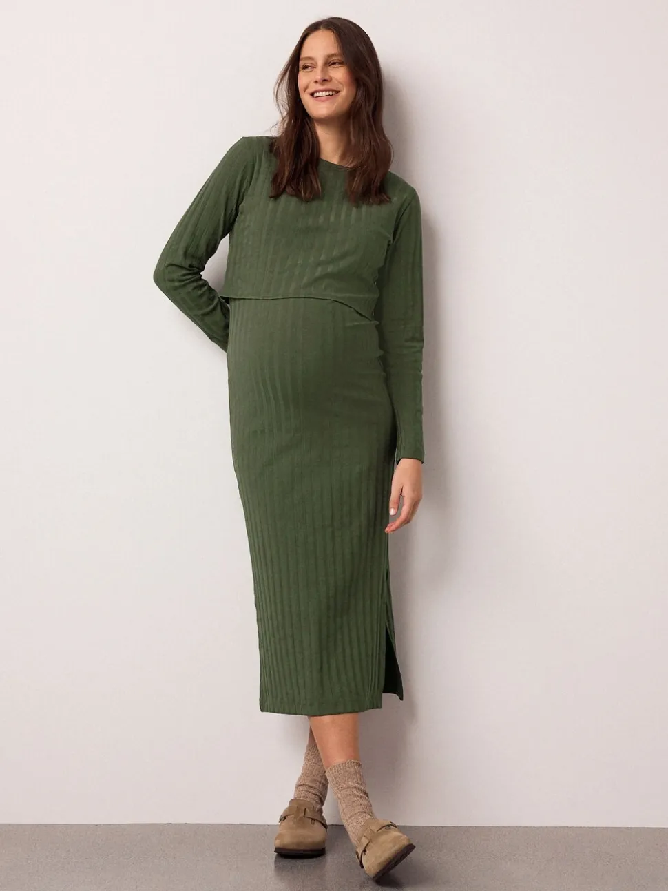 Kakigroen - Maternity Long Sleeve Nursing Shelf Dress