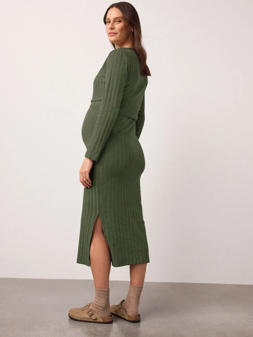 Kakigroen - Maternity Long Sleeve Nursing Shelf Dress