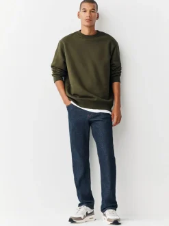 Kakigroen - Normale Pasvorm - Heavyweight Cotton Rich Crew Neck Sweatshirt