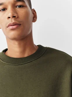 Kakigroen - Normale Pasvorm - Heavyweight Cotton Rich Crew Neck Sweatshirt