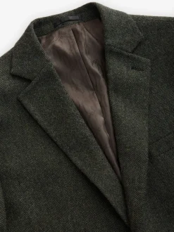 Kakigroen - Normale Pasvorm - Blazer met visgraatmotief en hoog wolgehalte