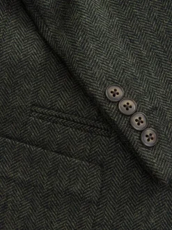 Kakigroen - Normale Pasvorm - Blazer met visgraatmotief en hoog wolgehalte
