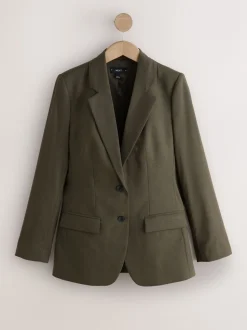 Kakigroen - Op maat gemaakte blazer met enkele rij knopen van wol