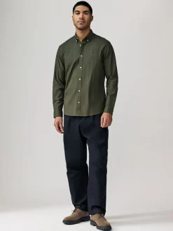Kakigroen - Oxford-stretchoverhemd met lange mouwen