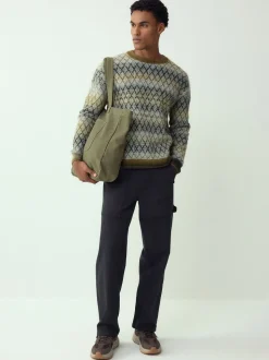 Kakigroen - Relaxed Fit Ombre Diamond Pattern Texture Crew Neck Jumper with Wool