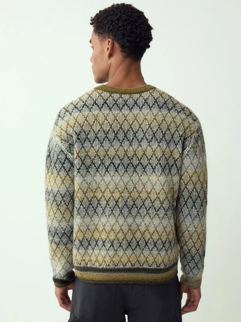 Kakigroen - Relaxed Fit Ombre Diamond Pattern Texture Crew Neck Jumper with Wool