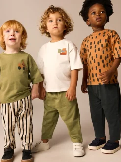 Kaki/groen - Set van 3 T-shirts met korte mouwen en joggingbroeken (3mnd -7jr)