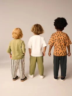 Kaki/groen - Set van 3 T-shirts met korte mouwen en joggingbroeken (3mnd -7jr)