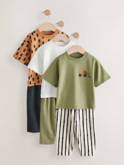 Kaki/groen - Set van 3 T-shirts met korte mouwen en joggingbroeken (3mnd -7jr)