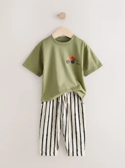 Kaki/groen - Set van 3 T-shirts met korte mouwen en joggingbroeken (3mnd -7jr)