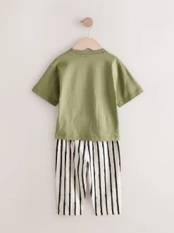Kaki/groen - Set van 3 T-shirts met korte mouwen en joggingbroeken (3mnd -7jr)