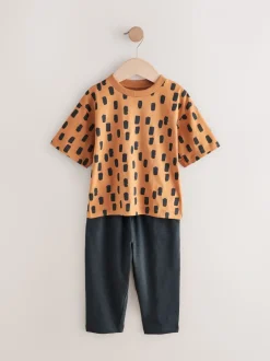 Kaki/groen - Set van 3 T-shirts met korte mouwen en joggingbroeken (3mnd -7jr)