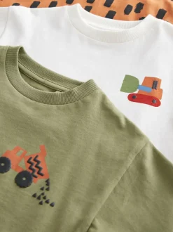 Kaki/groen - Set van 3 T-shirts met korte mouwen en joggingbroeken (3mnd -7jr)