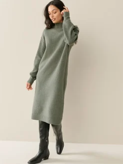 Kakigroen - Stand Neck Knitted Midi Jumper Dress