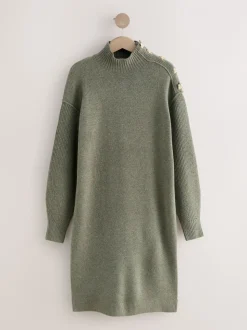 Kakigroen - Stand Neck Knitted Midi Jumper Dress