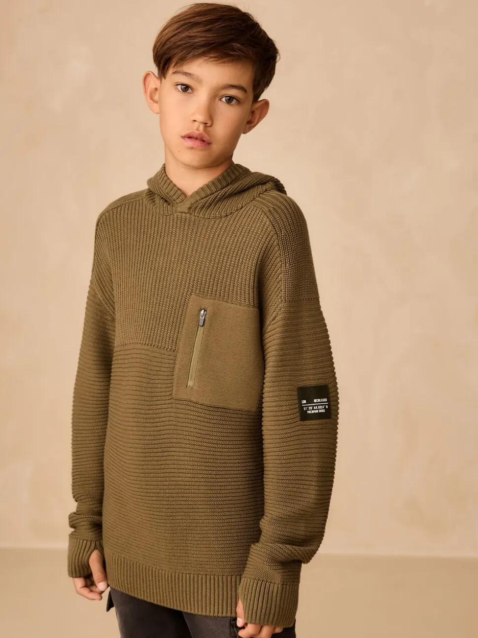 Kakigroen - Utility gebreide hoodie (3-16jr)