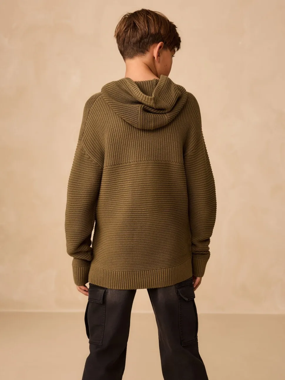 Kakigroen - Utility gebreide hoodie (3-16jr)