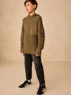 Kakigroen - Utility gebreide hoodie (3-16jr)