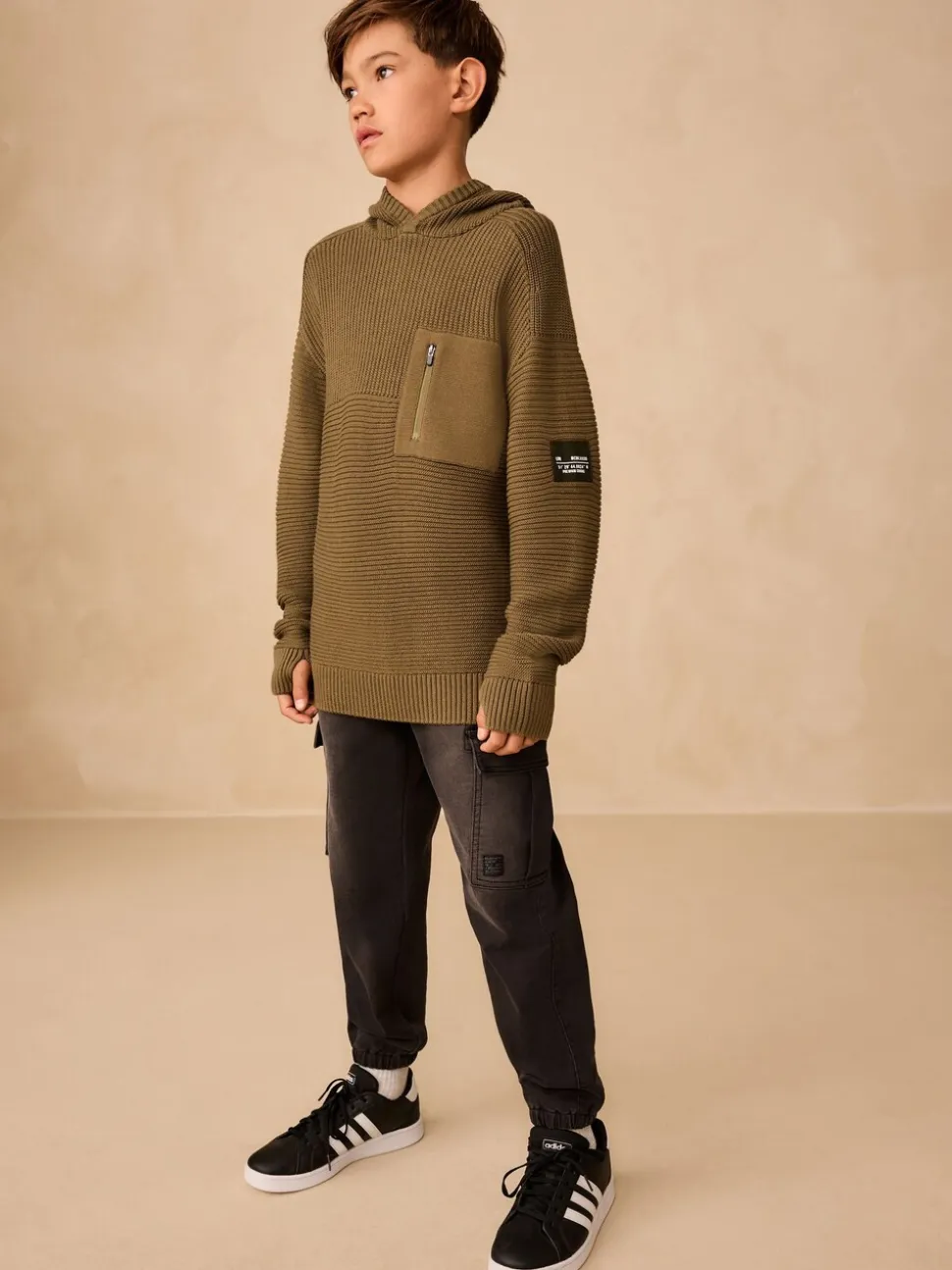 Kakigroen - Utility gebreide hoodie (3-16jr)