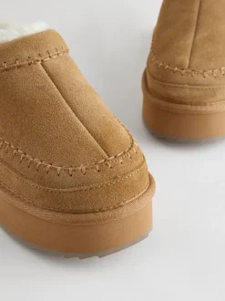 Kastanjebruin - Leather Cosy Borg Lined Slip-On Shoes