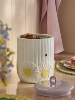 Keramische broodtrommel met bloemenmotief