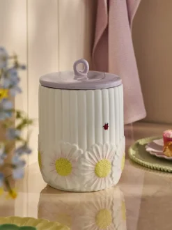 Keramische broodtrommel met bloemenmotief