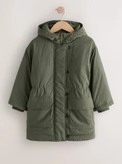 Khaki - Regenbestendige gewatteerde parka (5-13jr)