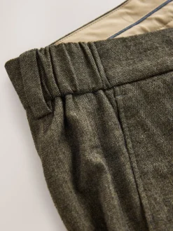 Khaki Green Herringbone - Regular Fit Smart Brushed Cotton Trousers