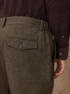 Khaki Green Herringbone - Regular Fit Smart Brushed Cotton Trousers