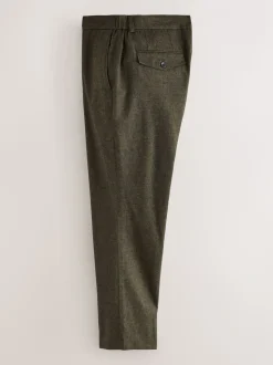 Khaki Green Herringbone - Regular Fit Smart Brushed Cotton Trousers