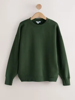 Khaki/steenkleur - Cotton Rich Brushed Back Soft Feel Ribbed Crewneck Sweatshirts 3 Pack