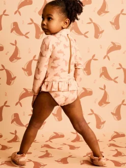KIDLY BY MORI Polyester Long Sleeve Brown Swimsuit