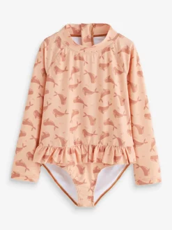 KIDLY BY MORI Polyester Long Sleeve Brown Swimsuit