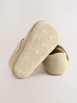 Kiezelkleurig suède - Leren babyschoen met T-bandje (0 - 24 mnd)