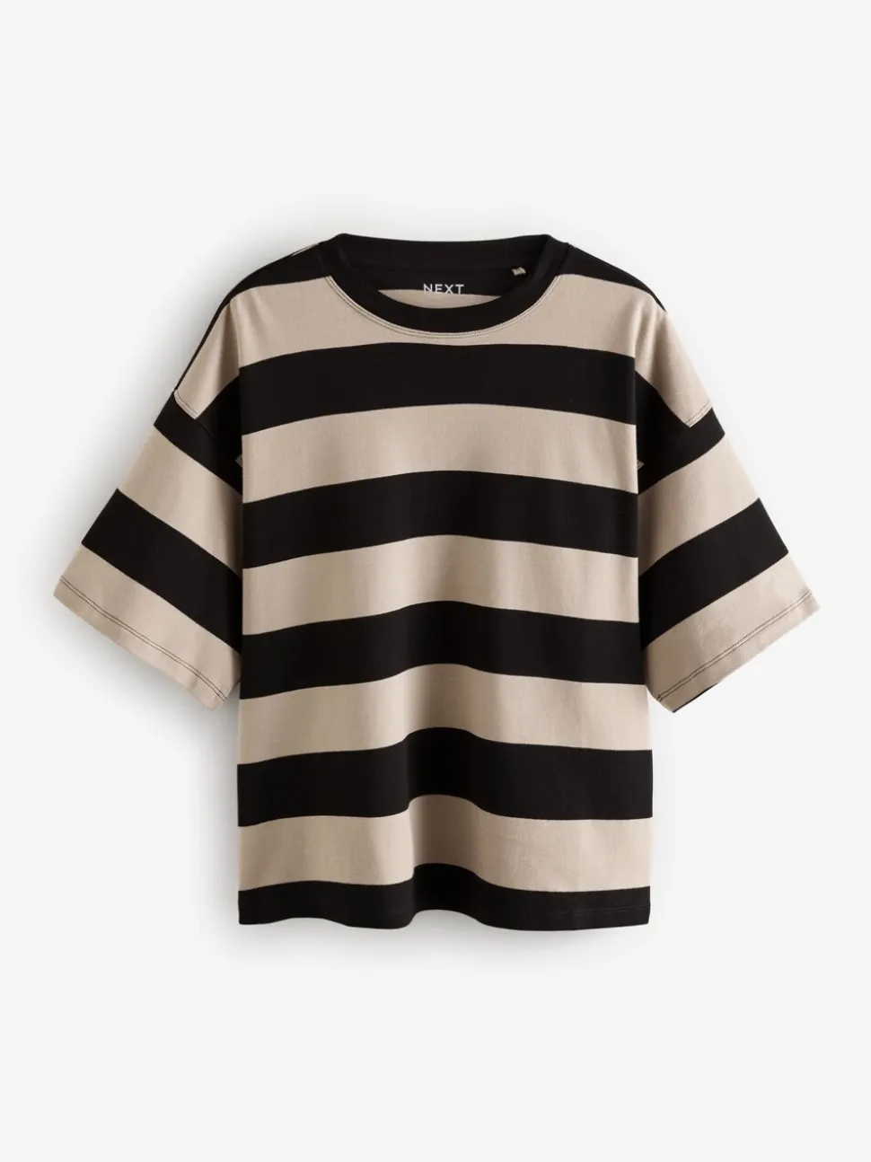 Kiezelkleurige neutrale streep - Boxy oversized T-shirt met relaxte pasvorm van zware stof en ronde hals