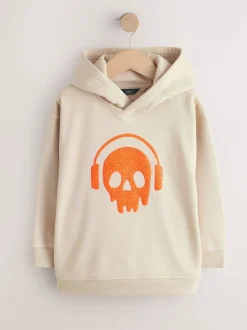 Kiezelkleurige Skull-koptelefoon - Grafische print hoodie voor oudere jongens (3-16jaar)