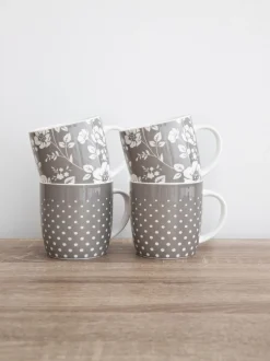 Kitchencraft Set of 4 Floral Polka Dot Ceramic Mugs