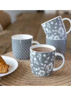 Kitchencraft Set of 4 Floral Polka Dot Ceramic Mugs