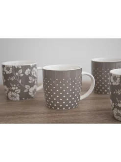 Kitchencraft Set of 4 Floral Polka Dot Ceramic Mugs