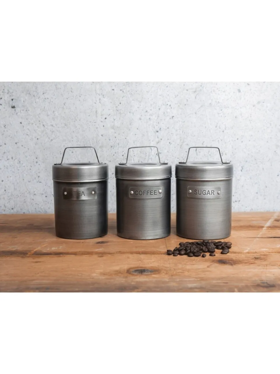 Kitchencraft Set of 4 Metal Coffee Sugar and Tea Canisters