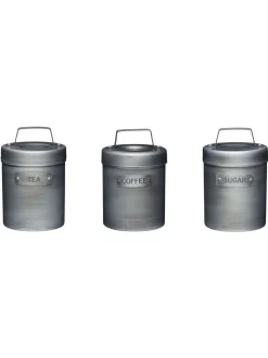 Kitchencraft Set of 4 Metal Coffee Sugar and Tea Canisters
