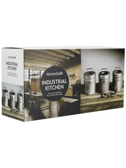 Kitchencraft Set of 4 Metal Coffee Sugar and Tea Canisters
