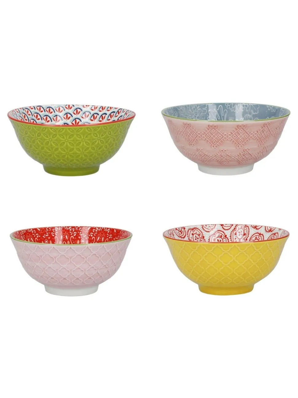 Kitchencraft Set of 4 Patterned Colourful Ceramic Cereal Bowls