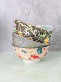 Kitchencraft Set of 4 Patterned Floral Ceramic Cereal Bowls