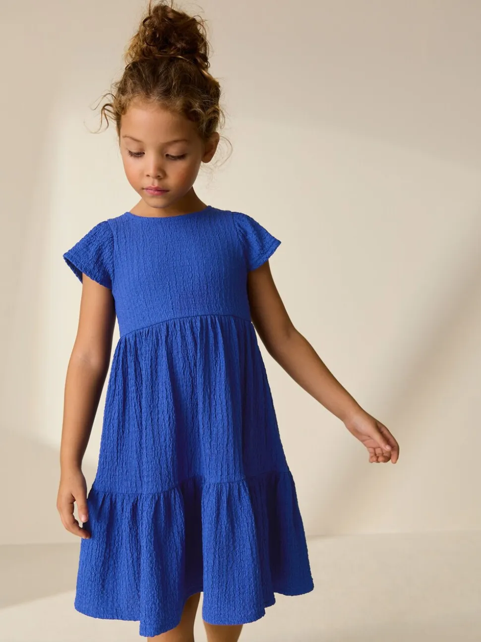 Kobaltblauw - Angel Sleeve Crinkle Dress (3-16yrs)