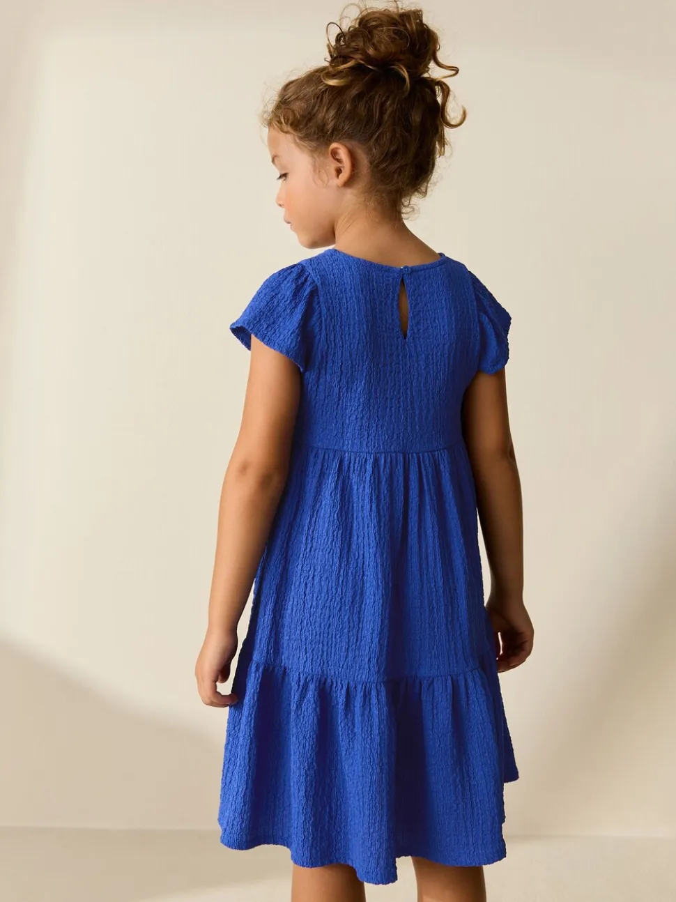 Kobaltblauw - Angel Sleeve Crinkle Dress (3-16yrs)