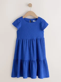 Kobaltblauw - Angel Sleeve Crinkle Dress (3-16yrs)