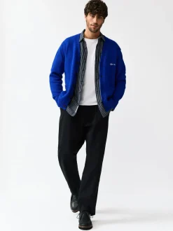 Kobaltblauw - Regular Fit Embroidered Chest Motif Cardigan