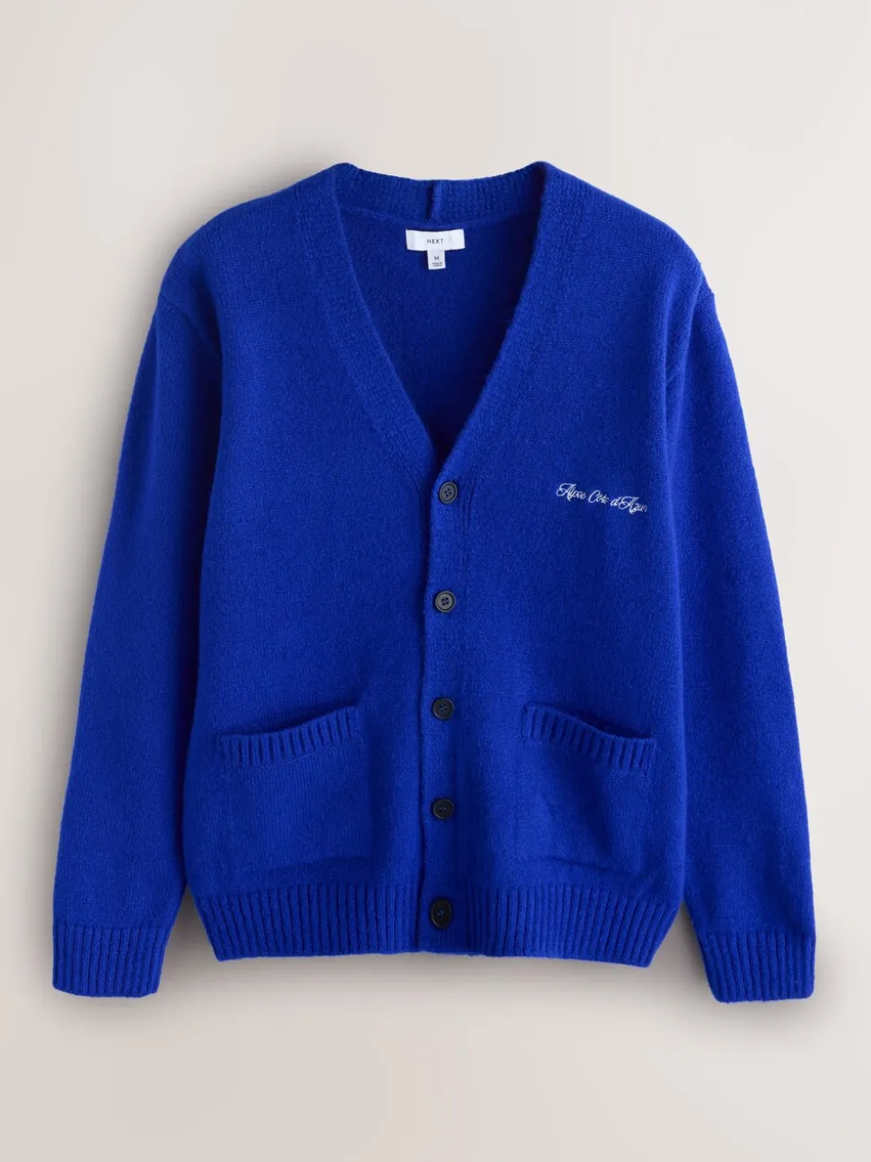 Kobaltblauw - Regular Fit Embroidered Chest Motif Cardigan