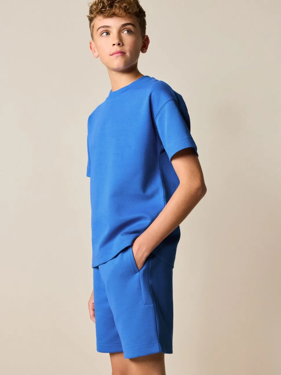 Kobaltblauw - Relaxed Fit Heavyweight T-Shirt and Shorts Set (3-16yrs)